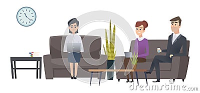 Waiting people. Man and women waiting room. Vector businesspeople characters Vector Illustration