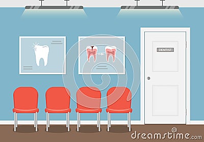 Waiting room for patients in the dental office. Interior building dentistry. Vector illustration in flat style Vector Illustration