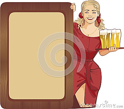 Waitress beer Vector Illustration