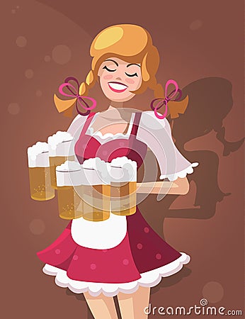 Waitress with beer Vector Illustration