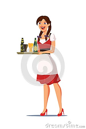 Waitress carrying tray in pub vector illustration Vector Illustration