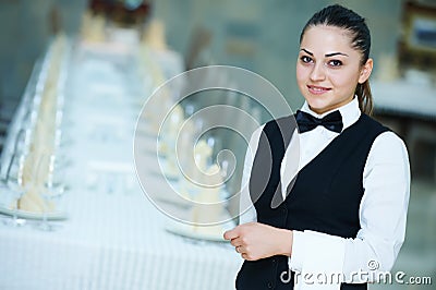 Waitress at catering service in restaurant Stock Photo