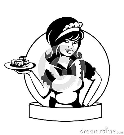 Waitress with a dish Vector Illustration