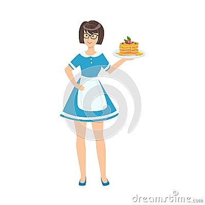 Waitress Holding Plate With Pancakes, Part Of Happy People And Their Professions Collection Of Vector Characters Vector Illustration