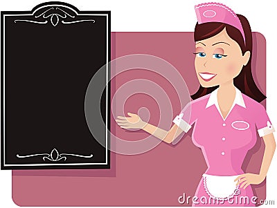 Waitress and menu board Vector Illustration