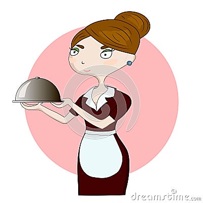 Waitress with a plate Vector Illustration