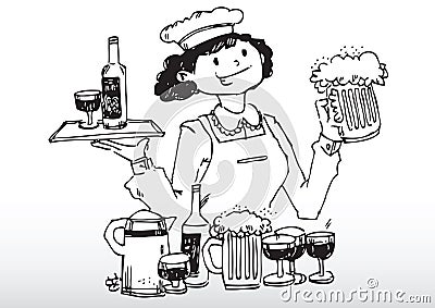 Waitress serving bar drinks Vector Illustration