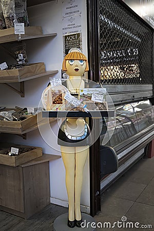Waitress Statue in Salamanca Indoor Market, Spain Editorial Stock Photo