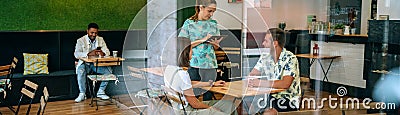 Waitress taking customer order with tablet Stock Photo