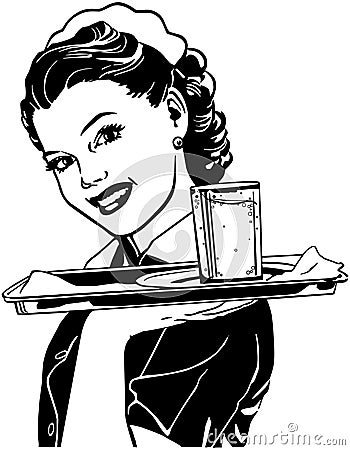 Waitress With Tray Vector Illustration