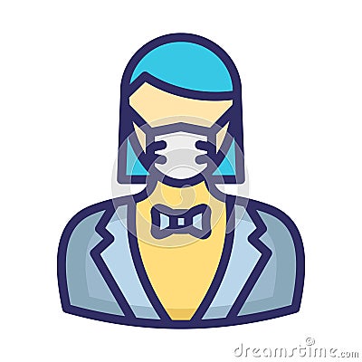 Waitress Wearing mask Vector Icon which can easily modify or edit Vector Illustration