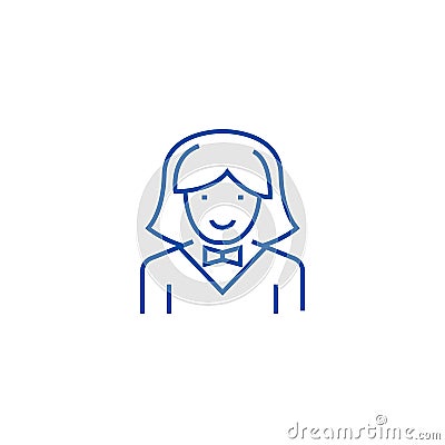 Waitress woman line icon concept. Waitress woman flat vector symbol, sign, outline illustration. Vector Illustration