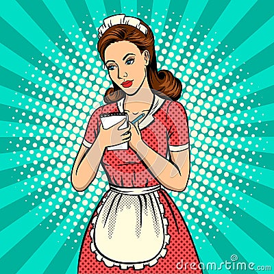 Waitress woman pop art vector illustration Vector Illustration