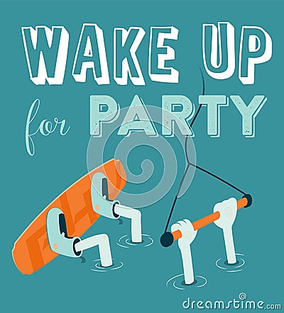 Wake boarding party poster Vector Illustration