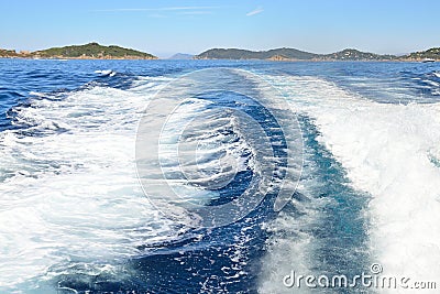 Wake up close-up left by the propeller of a motorboat, Stock Photo