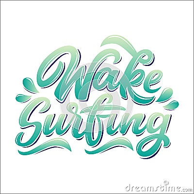 Wake surfing lettering logo Cartoon Illustration