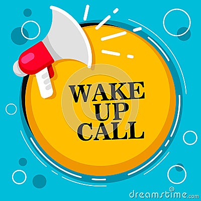 Wake up call - megaphone and text. Stock Photo