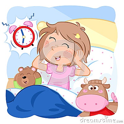 Wake up little girl - Daily routine - Good morning Cartoon Illustration