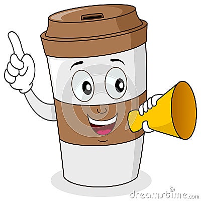 Wake Up Paper Coffee Cup & Megaphone Vector Illustration