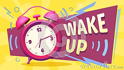 Wake up poster. Good morning, alarm clock ringing and mornings wakes vector illustration Vector Illustration