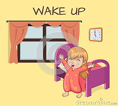 Wake Up Poster Sleepy Girl Vector Illustration Vector Illustration