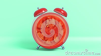 Wake up vintage morning shaped tomato. 3D rendering. Stock Photo