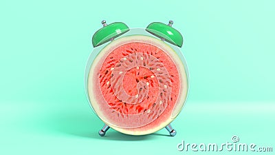 Wake up vintage morning shaped watermelon. 3D rendering. Stock Photo