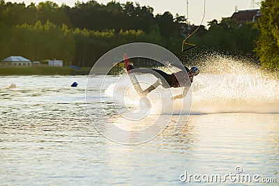 wakeboarder fall down Stock Photo