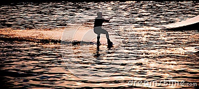 Wakeboarder silhouette in backlight Stock Photo