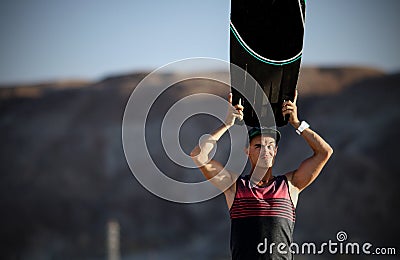 Wakeboarding sportsman portrait, sport and active lifestyle, man photo Stock Photo