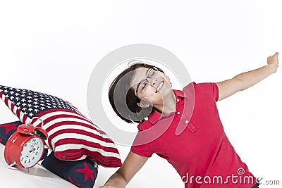 Waking up stretching Stock Photo