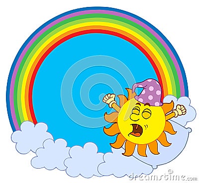 Waking up Sun in rainbow circle Vector Illustration