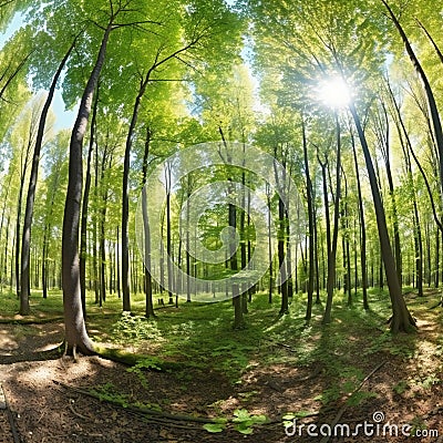 Wald panorama, digital illustration painting, nature, landscapes Cartoon Illustration