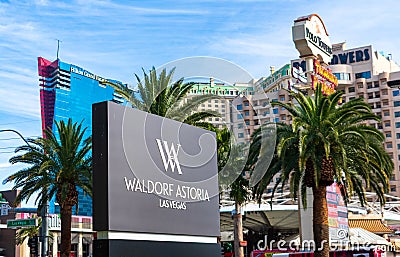 Waldorf Astoria luxury hotel sign on the Las Vegas Strip Editorial Stock Photo