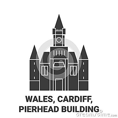 Wales, Cardiff, Pierhead Building travel landmark vector illustration Vector Illustration