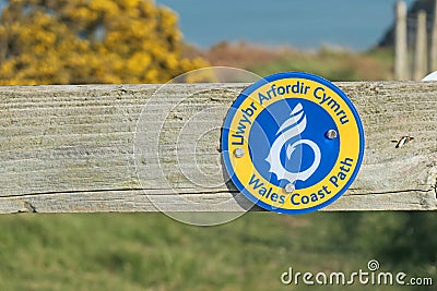 Wales Coastal Path waymarker Editorial Stock Photo