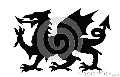 Wales coat of arms dragon silhouette, seal, national emblem, isolated on white background. Vector Illustration