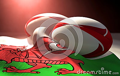 Wales Flag And Rugby Ball Pair Stock Photo