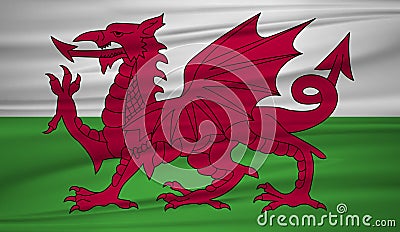 Wales flag vector. Vector flag of Wales blowig in the wind. Vector Illustration