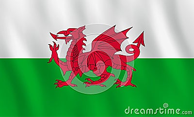 Wales flag with waving effect, official proportion Vector Illustration
