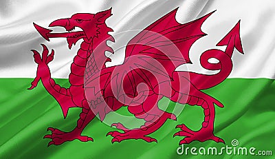 Wales flag waving with the wind, 3D illustration. Cartoon Illustration