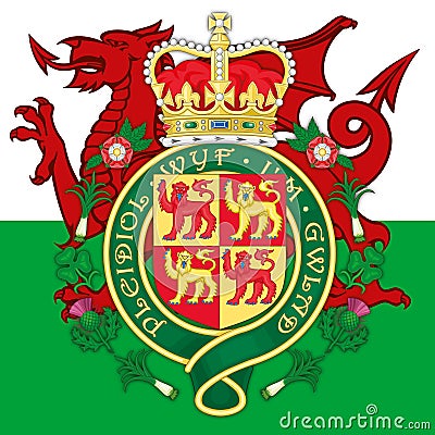 Wales-Wappen Und Flagge Stockfoto - Bild: 63496881