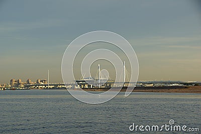 Walk along the shore of the alluvial territory of Vasilievsky Island on a sunny autumn morning Editorial Stock Photo