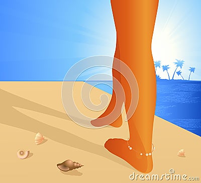 Walk on the beach Cartoon Illustration