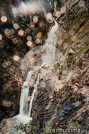 Walk through the canyon to Martuljek waterfall. Martuljek river in Slovenia, Triglav national park near Krajnska gora. Stock Photo