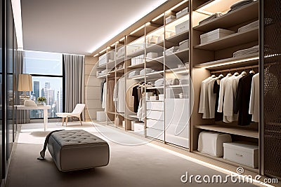 Walk in closet interior design, white walk in wardrobe in modern luxury and minimal style. generative ai Stock Photo