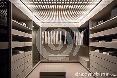 Walk in closet interior design, white walk in wardrobe in modern luxury and minimal style. generative ai Stock Photo