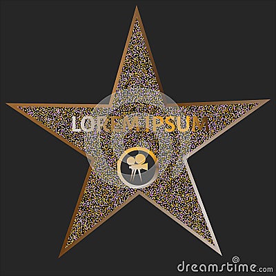 Walk of fame star illustration. Hollywood famous sidewalk. Hollywood movie star. Famous Hollywood movie actor. Vector Illustration