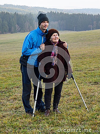 Walk with grandma Stock Photo