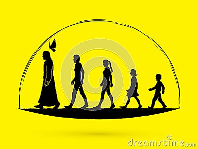 Walk with Jesus, Follow Jesus Vector Illustration